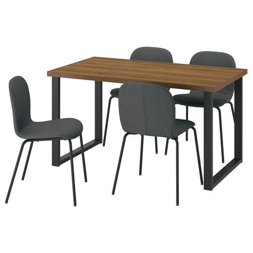 SKÅLSTA table and 4 chairs, walnut effect U-shaped black-grey/Knäbäck dark grey tubular metal/black-grey, 140x80 cm