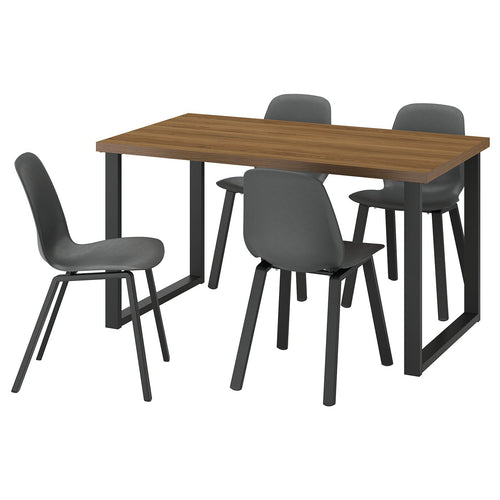 SKÅLSTA table and 4 chairs, walnut effect U-shaped black-grey/plastic black profiled metal/black-grey, 140x80 cm