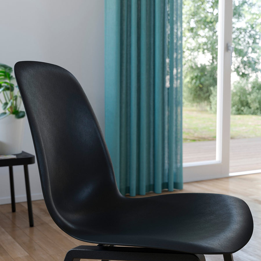 SKÅLSTA table and 4 chairs, walnut effect X-shaped black-grey/plastic black profiled metal/black-grey, 140x80 cm
