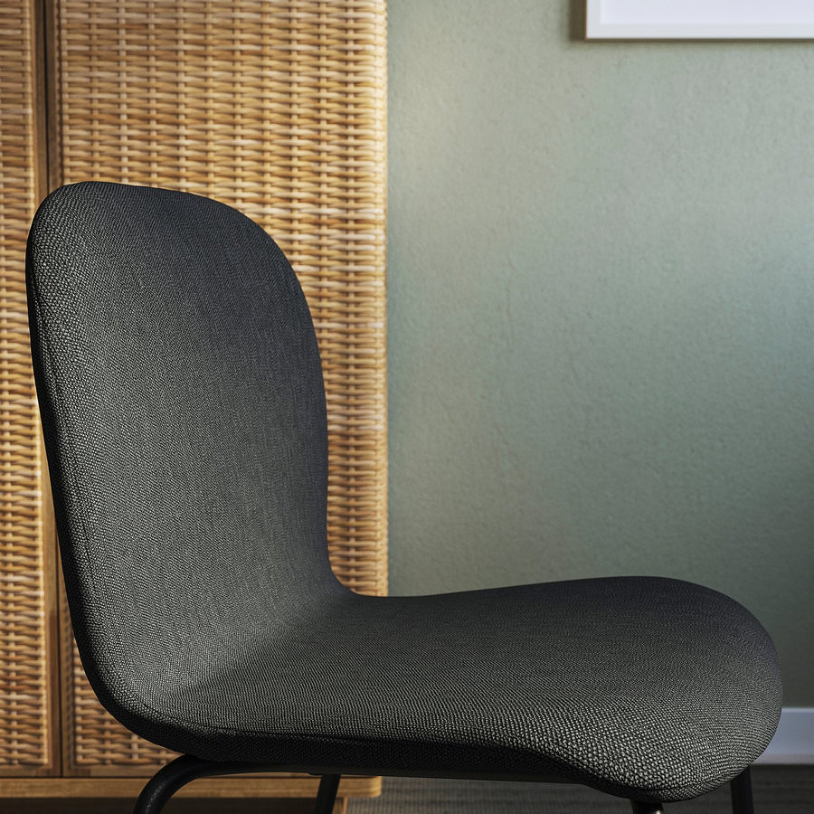 SKÅLSTA table and 4 chairs, walnut effect hairpin black-grey/Knäbäck dark grey tubular metal/black-grey, 140x80 cm