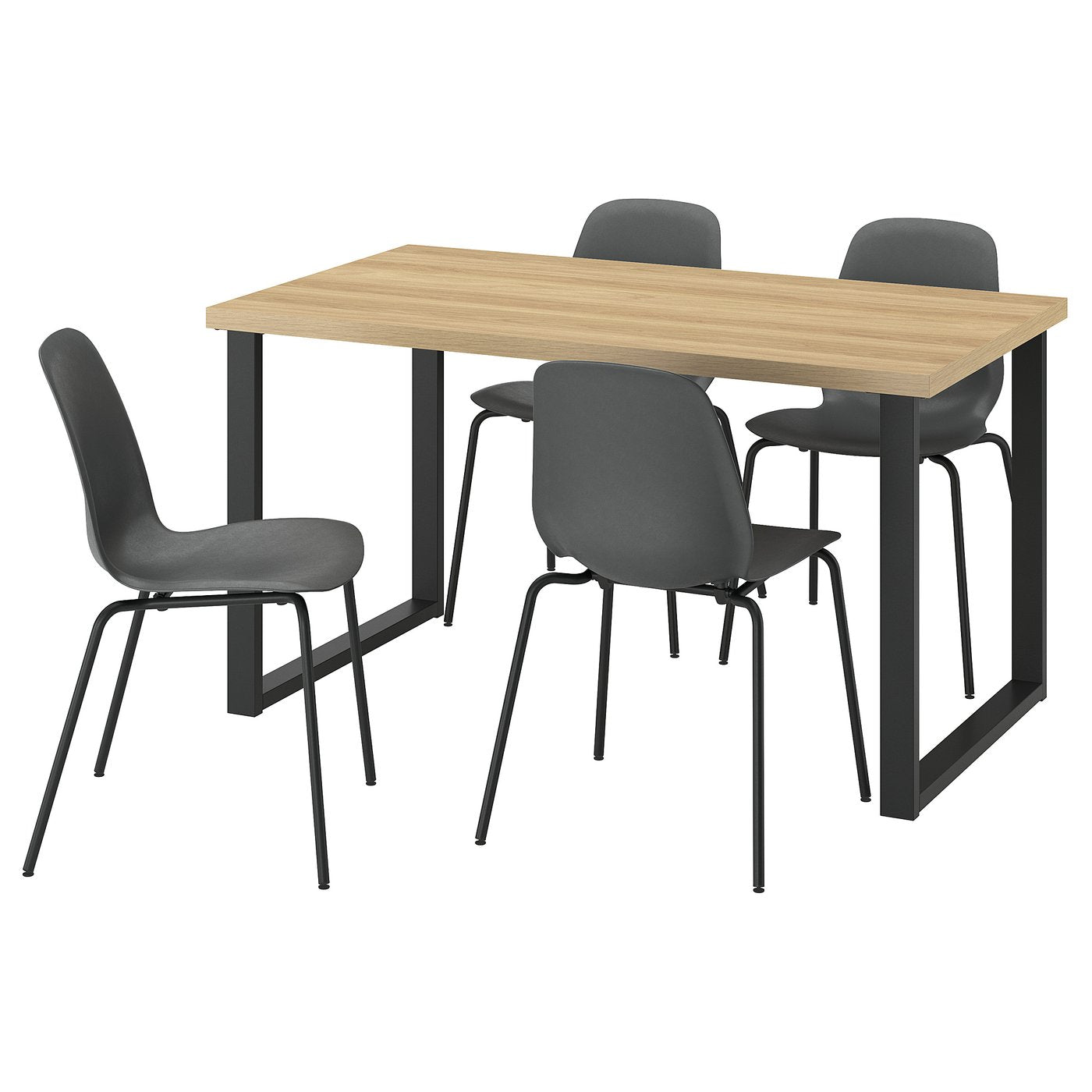SKÅLSTA table and 4 chairs, oak effect U-shaped black-grey/plastic black tubular metal/black-grey, 140x80 cm
