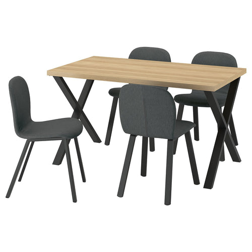 SKÅLSTA table and 4 chairs, oak effect X-shaped black-grey/Knäbäck dark grey profiled metal/black-grey, 140x80 cm