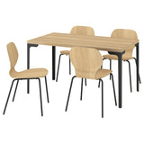 SKÅLSTA table and 4 chairs, oak effect straight black-grey/oak veneer tubular metal/black-grey, 140x80 cm