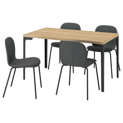 SKÅLSTA table and 4 chairs, oak effect straight black-grey/Knäbäck dark grey tubular metal/black-grey, 140x80 cm