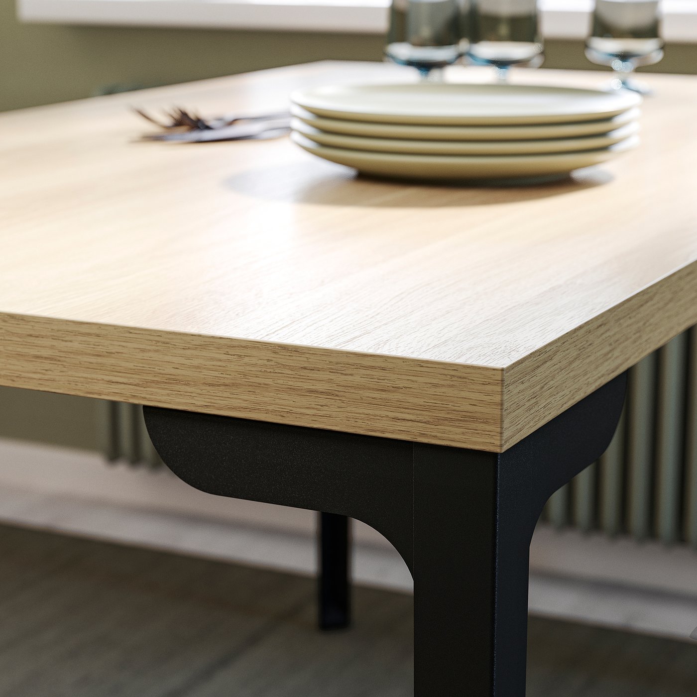 SKÅLSTA table and 4 chairs, oak effect straight black-grey/Knäbäck dark grey tubular metal/black-grey, 140x80 cm