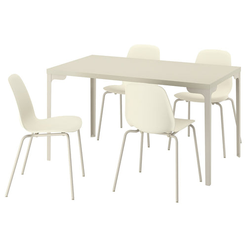 SKÅLSTA table and 4 chairs, light grey-beige straight light grey-beige/plastic beige tubular metal/light grey-beige, 140x80 cm