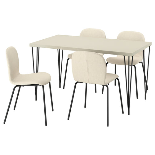 SKÅLSTA table and 4 chairs, light grey-beige hairpin black-grey/Knäbäck beige tubular metal/black-grey, 140x80 cm