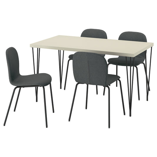 SKÅLSTA table and 4 chairs, light grey-beige hairpin black-grey/Knäbäck dark grey tubular metal/black-grey, 140x80 cm