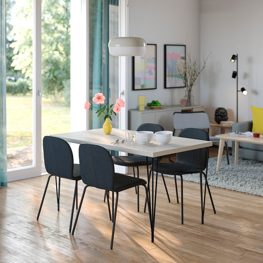 SKÅLSTA table and 4 chairs, light grey-beige hairpin black-grey/Knäbäck dark grey tubular metal/black-grey, 140x80 cm