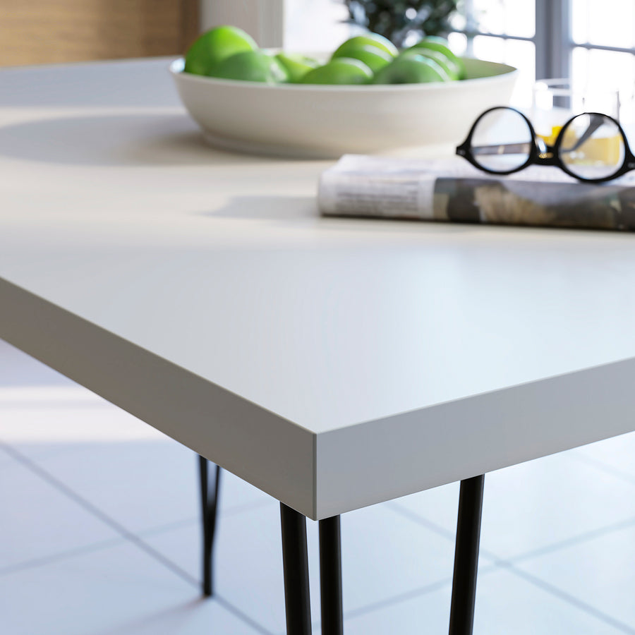 SKÅLSTA table and 4 chairs, light grey-beige hairpin black-grey/Knäbäck dark grey tubular metal/black-grey, 140x80 cm