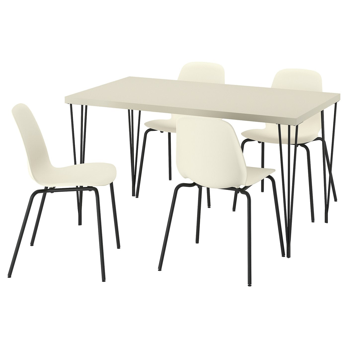 SKÅLSTA table and 4 chairs, light grey-beige hairpin black-grey/plastic beige tubular metal/black-grey, 140x52 cm