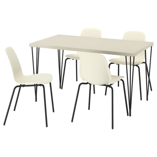 SKÅLSTA table and 4 chairs, light grey-beige hairpin black-grey/plastic beige tubular metal/black-grey, 140x52 cm