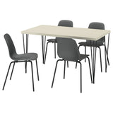 SKÅLSTA table and 4 chairs, light grey-beige hairpin black-grey/plastic black tubular metal/black-grey, 140x80 cm