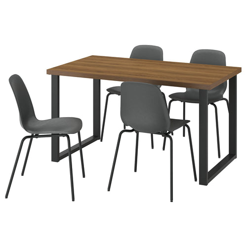 SKÅLSTA table and 4 chairs, walnut effect U-shaped black-grey/plastic black tubular metal/black-grey, 140x80 cm