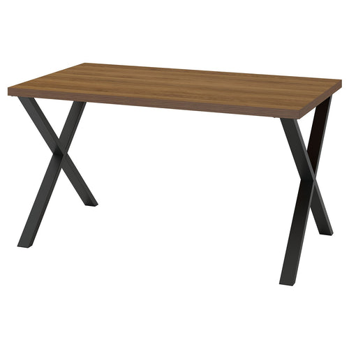 SKÅLSTA table, walnut effect/X-shaped black-grey, 140x80 cm