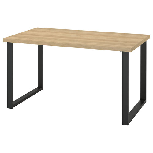 SKÅLSTA table, oak effect/U-shaped black-grey, 140x80 cm