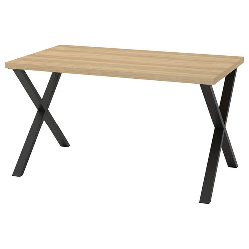 SKÅLSTA table, oak effect/X-shaped black-grey, 140x80 cm