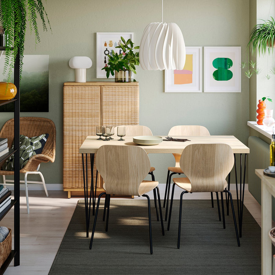 SKÅLSTA table, oak effect/hairpin black-grey, 140x80 cm