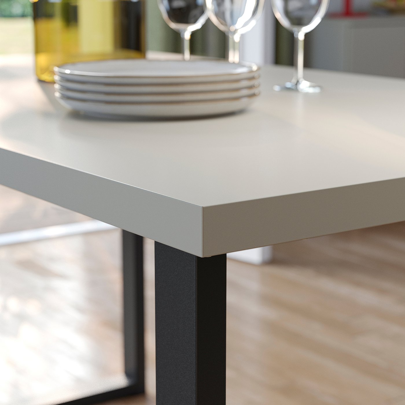 SKÅLSTA table, light grey-beige/U-shaped black-grey, 140x80 cm
