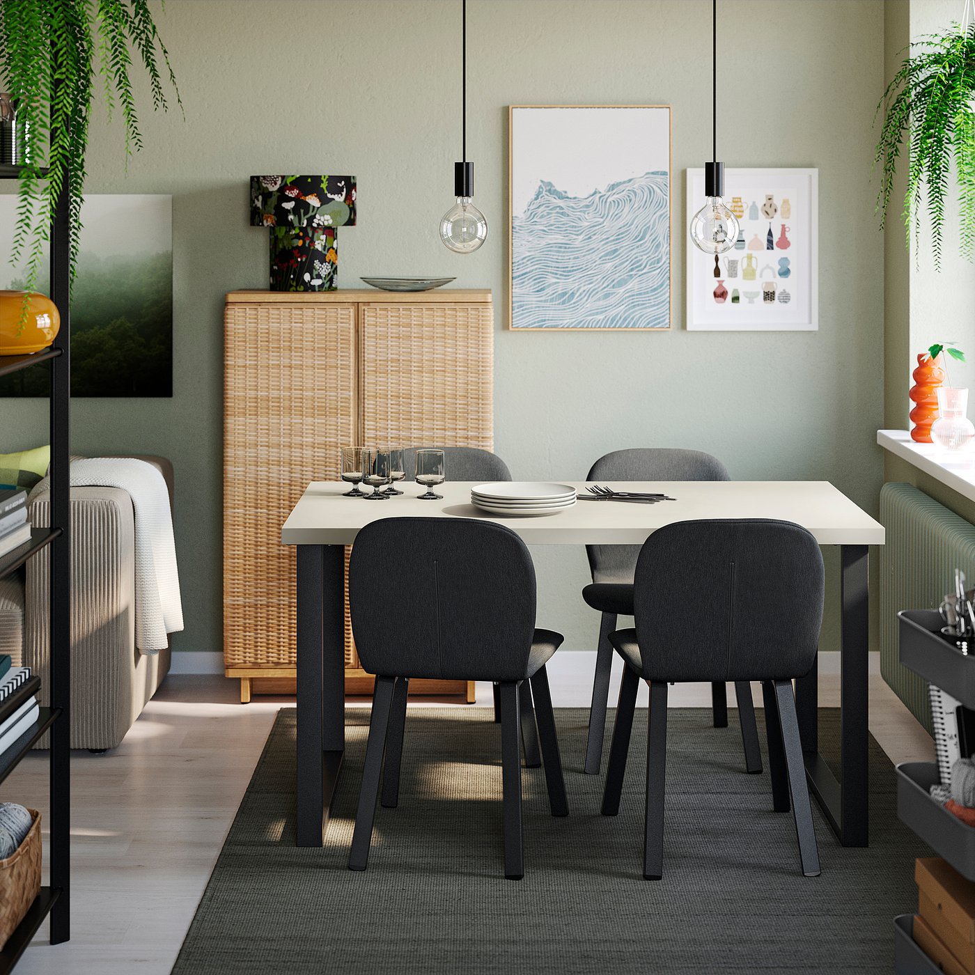 SKÅLSTA table, light grey-beige/U-shaped black-grey, 140x80 cm