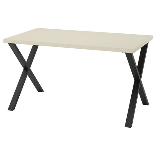 SKÅLSTA table, light grey-beige/X-shaped black-grey, 140x80 cm