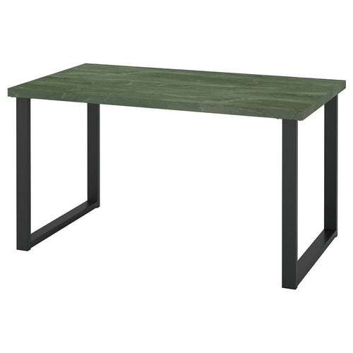 SKÅLSTA table, dark grey-green marble effect/U-shaped black-grey, 140x80 cm