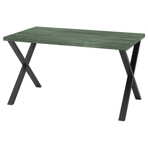 SKÅLSTA table, dark grey-green marble effect/X-shaped black-grey, 140x80 cm