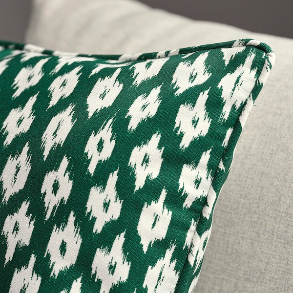 SKÅNEFIBBLA - Cushion cover, green/white, 50x50 cm