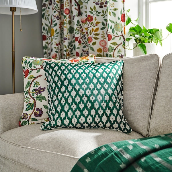 SKÅNEFIBBLA - Cushion cover, green/white, 50x50 cm