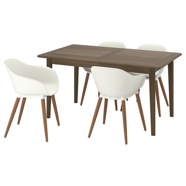 SKANSNÄS / GRÖNSTA table and 4 chairs, armrests brown/white, 150/205 cm