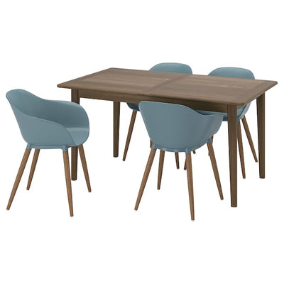 SKANSNÄS / GRÖNSTA - Table and 4 chairs, armrests brown/turquoise,150/205 cm