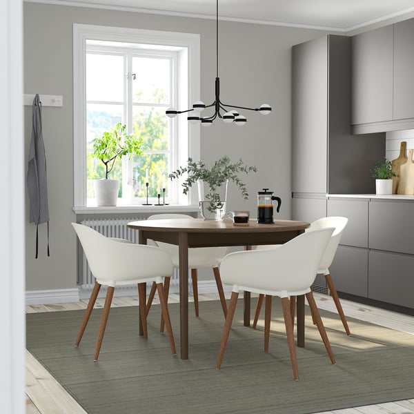 SKANSNÄS / GRÖNSTA table and 4 chairs, with armrest brown/white, 115/170 cm