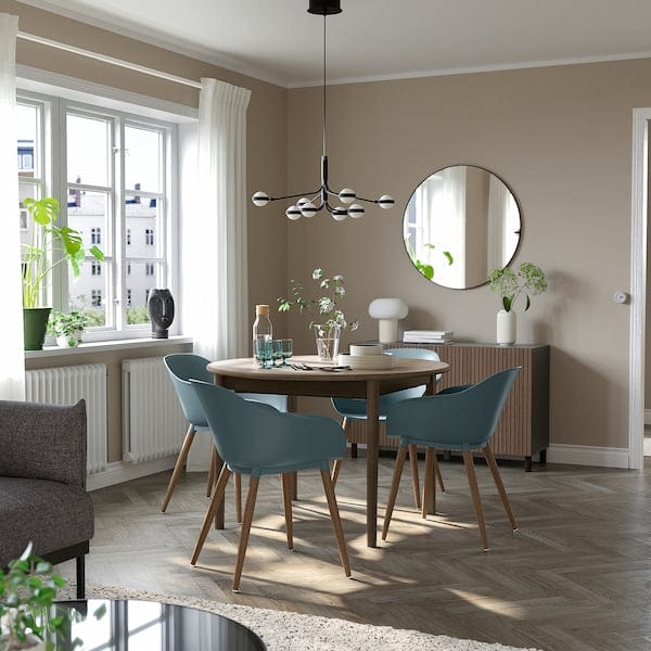 Ikea SKANSNÄS / GRÖNSTA - Table and 4 chairs, with armrests brown/turquoise,115/170 cm