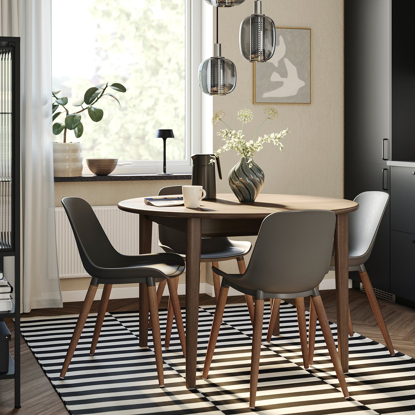 SKANSNÄS / GRÖNSTA table and 4 chairs, brown beech/in/outdoor grey, 115/170 cm