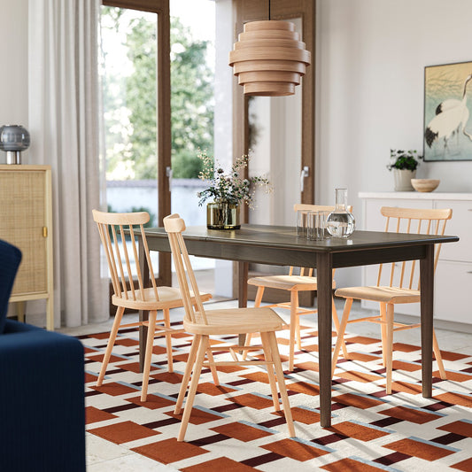 SKANSNÄS / HÖGVED table and 4 chairs, brown beech/birch veneer, 150/205 cm