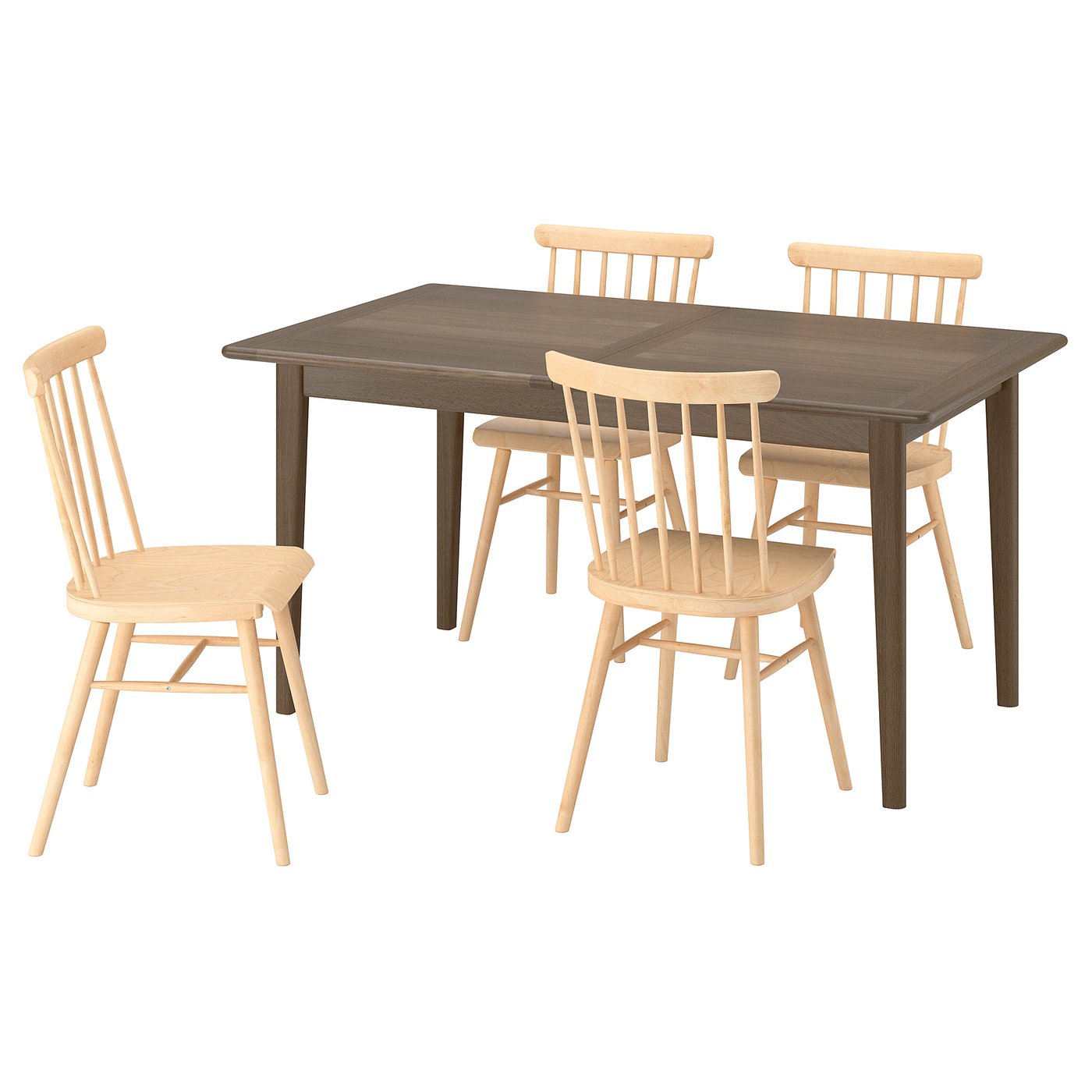 SKANSNÄS / HÖGVED table and 4 chairs, brown beech/birch veneer, 150/205 cm