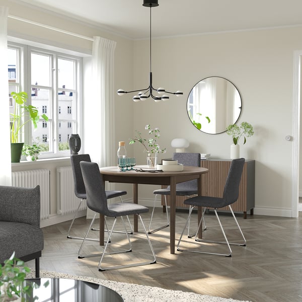 SKANSNÄS / LILLÅNÄS table and 4 chairs, brown beech/chrome-plated Gunnared dark grey, 115/170 cm