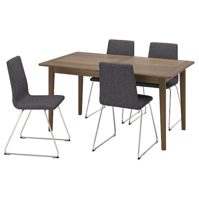 SKANSNÄS / LILLÅNÄS - Table and 4 chairs, brown beech/chrome Gunnared dark grey,150/205 cm