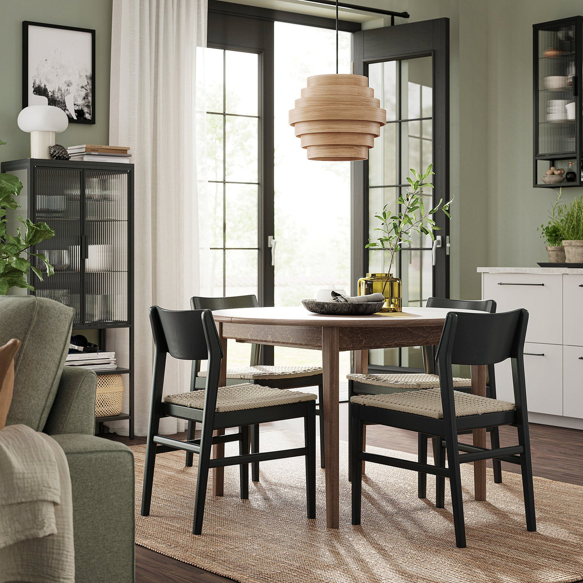 SKANSNÄS / SKANSNÄS table and 4 chairs, brown beech/black beech, 115/170 cm
