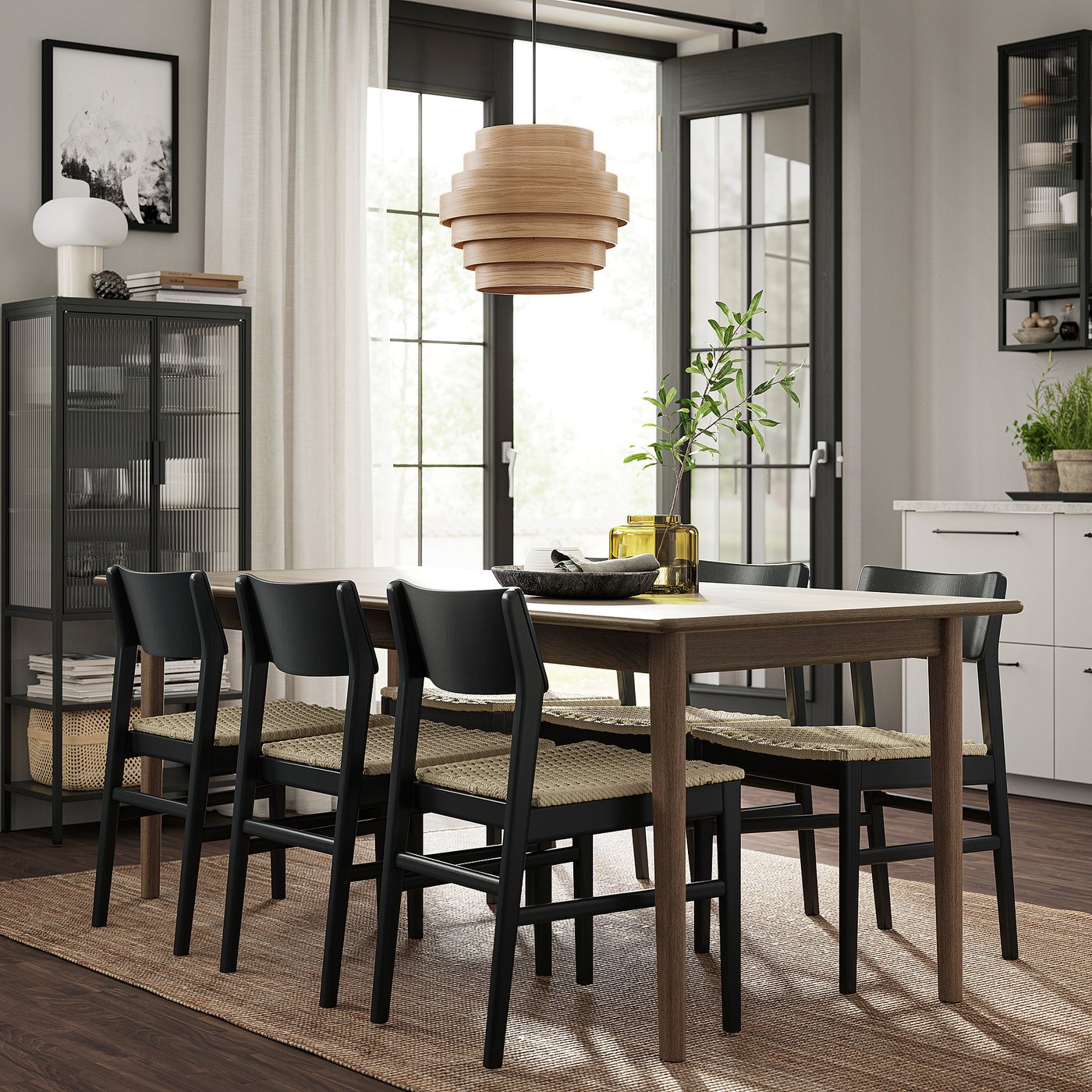 SKANSNÄS / SKANSNÄS table and 4 chairs, brown beech/black beech, 150/205 cm