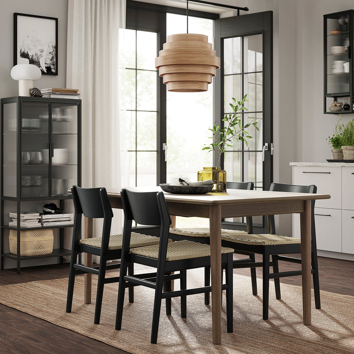SKANSNÄS / SKANSNÄS table and 4 chairs, brown beech/black beech, 150/205 cm