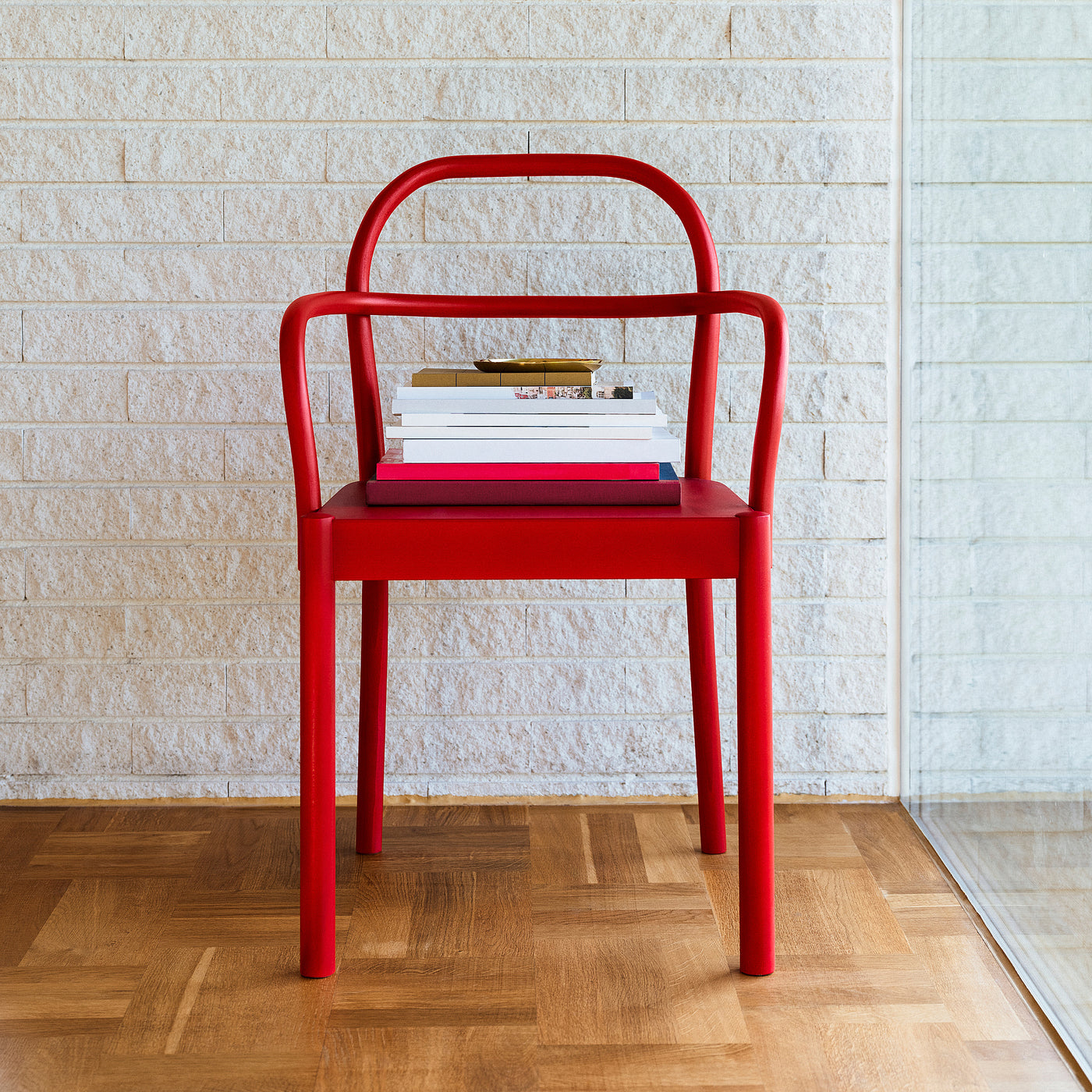 SKANSNÄS / STOCKHOLM 2025 table and 4 chairs, brown beech/red, 115/170 cm