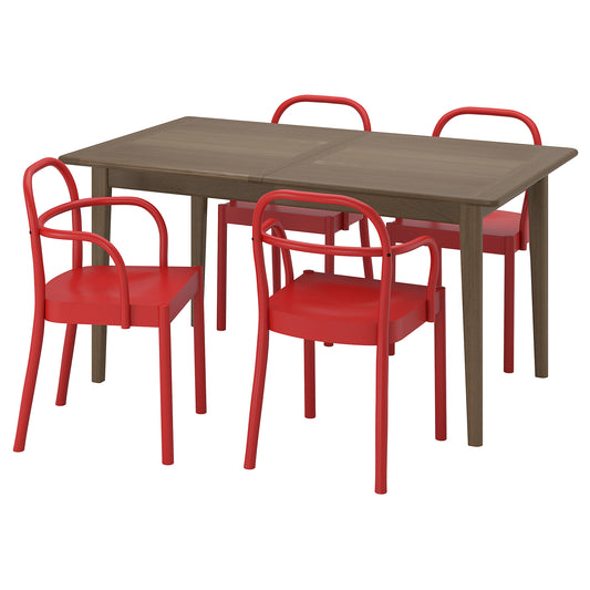 SKANSNÄS / STOCKHOLM 2025 table and 4 chairs, brown beech/red, 150/205 cm