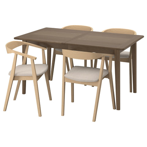 SKANSNÄS / STOCKHOLM table and 4 chairs, brown beech/birch veneer Tresund beige, 150/205 cm