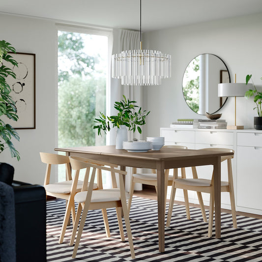 SKANSNÄS / STOCKHOLM table and 4 chairs, brown beech/birch veneer Tresund beige, 150/205 cm