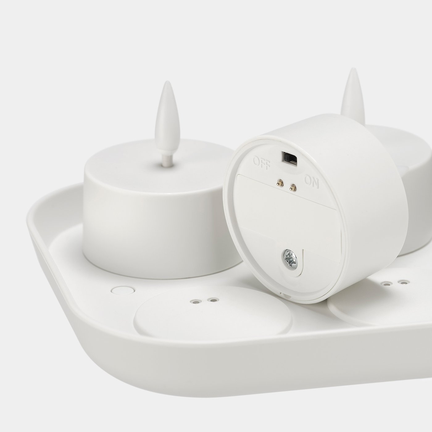 SKATGÅS LED tealight kit, with charging tray white, 29x11 cm