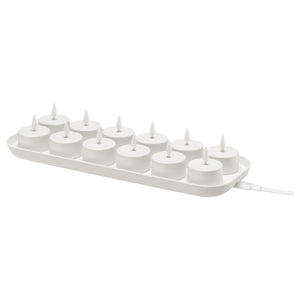 SKATGÅS LED tealight kit, with charging tray white, 29x11 cm