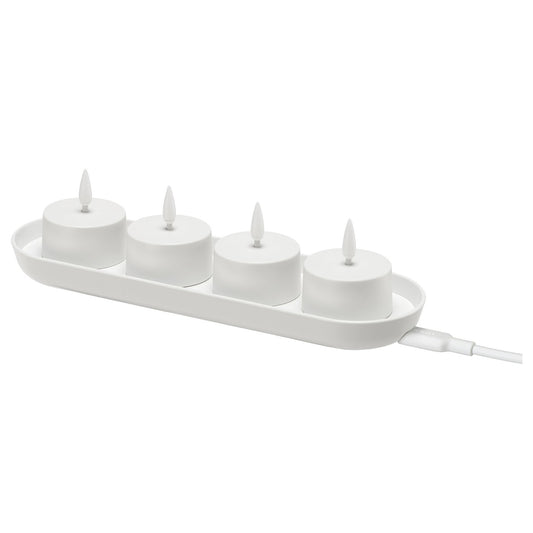 SKATGÅS LED tealight kit, with charging tray white, 20x6 cm