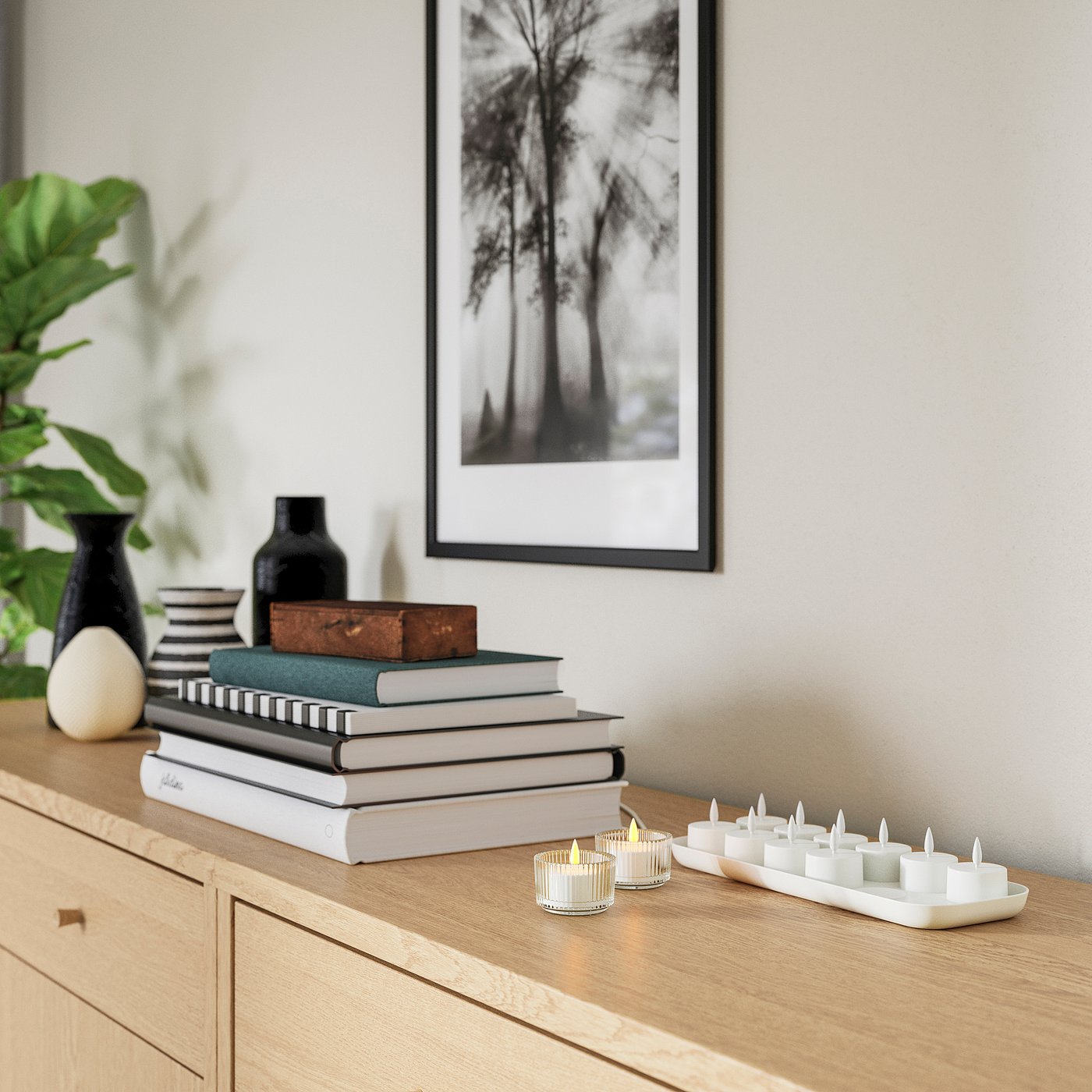SKATGÅS LED tealight kit, with charging tray white, 29x11 cm