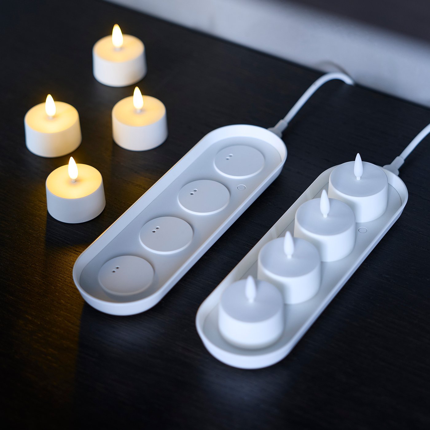 SKATGÅS LED tealight kit, with charging tray white, 20x6 cm